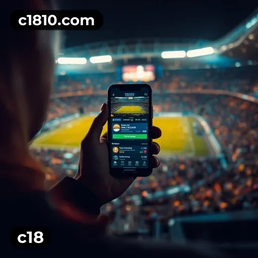 App c18 para iOS e Android — interface mobile, login biométrico e PIX integrado